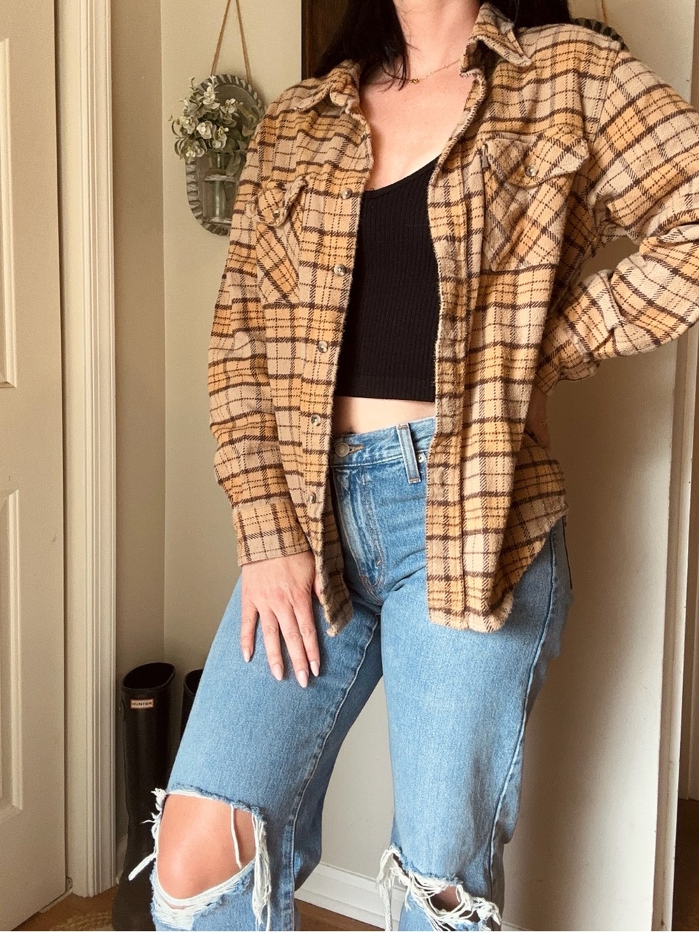 Guide Series Vintage Plaid Shacket in Tan Plaid - 100% cotton